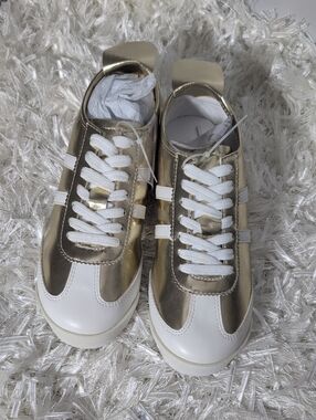Women Metallic Gold & White Sneakers - Stylish Everyday Shoes